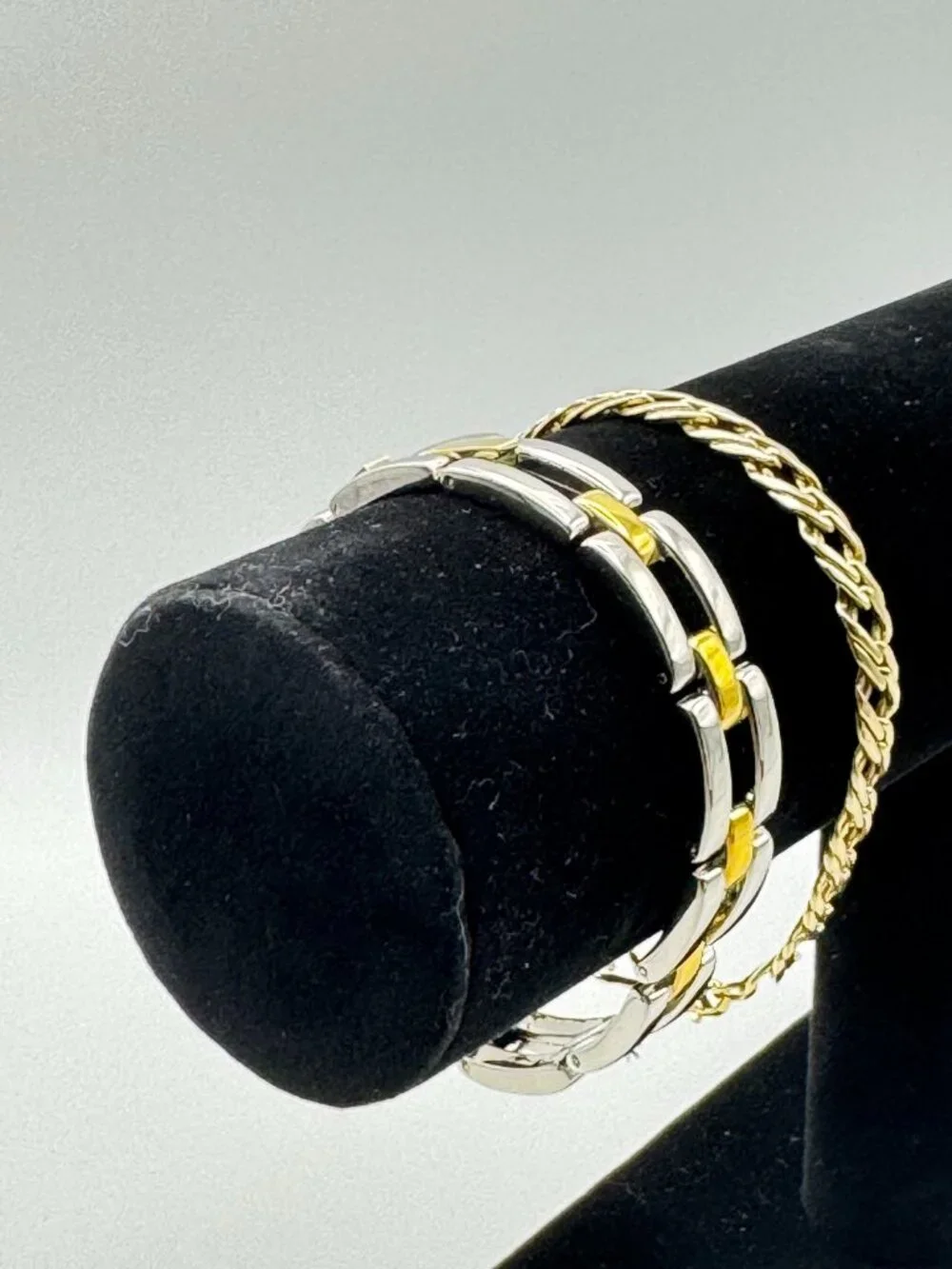 Bracelet Lot Of 2 Double Curb Link + Stainless Steel Gold Tone Mixed Metal Set